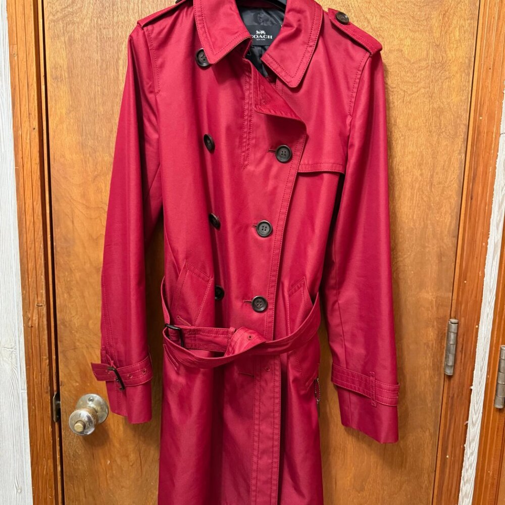 Coach Ruby Red Solid Mid Trench Coat - image 2